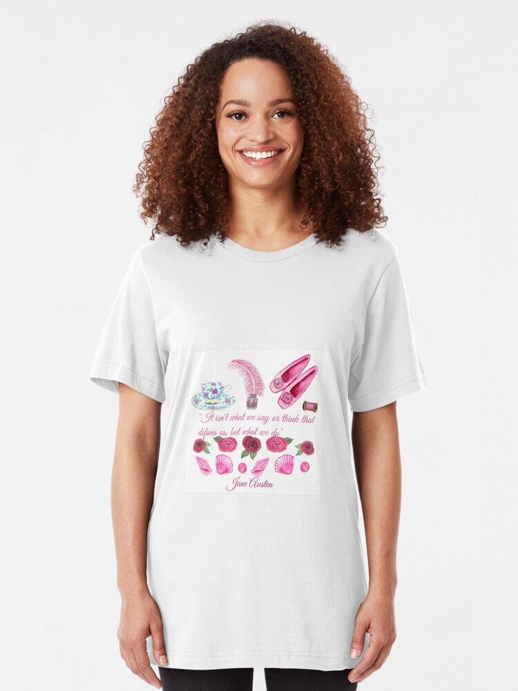 Alternate view of Jane Austen quote and shoes, pen and teacup Slim Fit T-Shirt