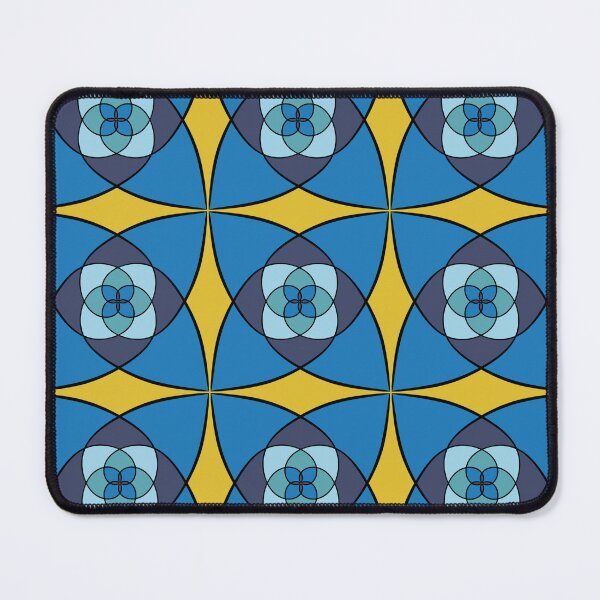 Item preview, Cool blues with yellow, unique hand drawn geometric repeating pattern - WelshDesigns designed and sold by welshdesigns.
