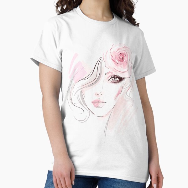 Item preview, Beautiful young woman with a pink rose flower designed and sold by Palteeshop.