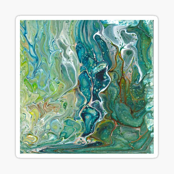 Poured acrylic paints green blues Sticker