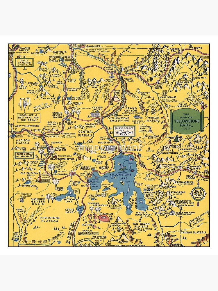 "Vintage 1930 Yellowstone National Park map - special gift idea - gift for mother, father gift