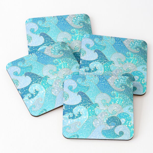 Item preview, Teal, Silver and Blue Sparkle Faux Glitter Mermaid Waves designed and sold by UtArt.