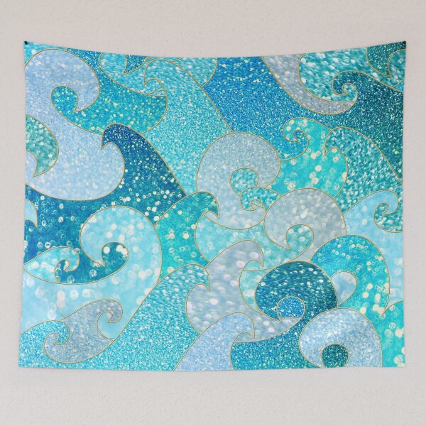 Item preview, Teal, Silver and Blue Sparkle Faux Glitter Mermaid Waves designed and sold by UtArt.