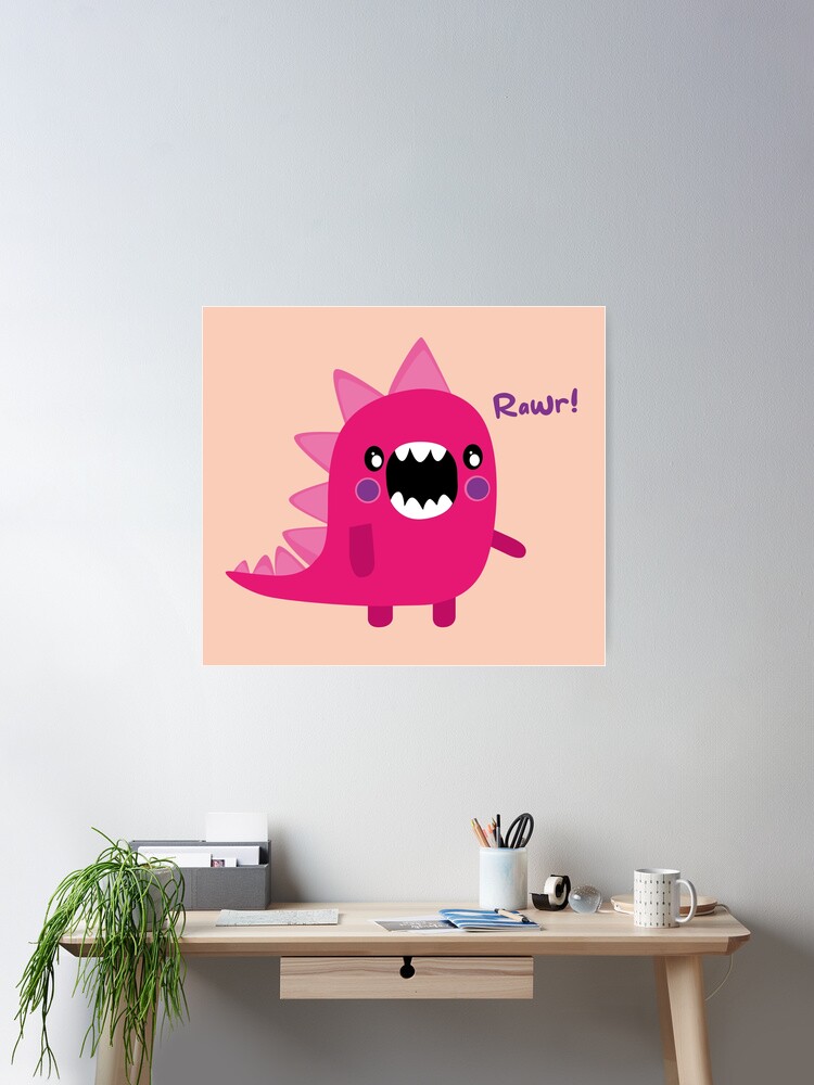 Pink cartoon dinosaur. Children's illustration for a poster