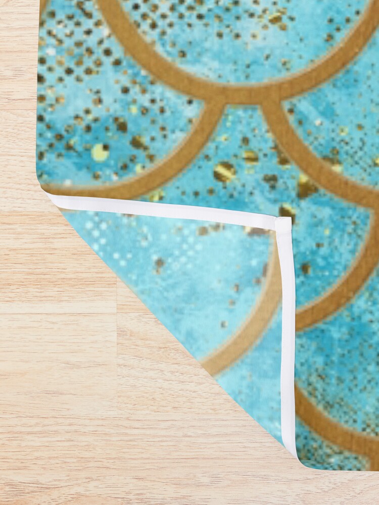 Alternate view of Teal, Gold Glitter and Blue Sparkle Faux Glitter Mermaid Scales Shower Curtain