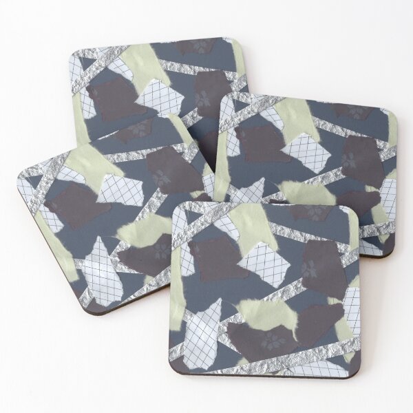 Item preview, Florals and Textures - Black, Blue, Green, Silver - Abstract Mixed Torn Paper Collage  designed and sold by GenAumonier.