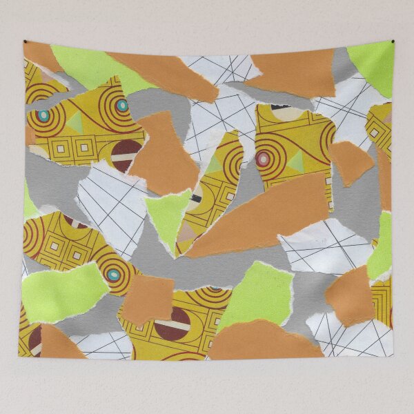 Item preview, Neon and Retro - Orange, Line Green, Grey - Abstract Mixed Torn Paper Collage  designed and sold by GenAumonier.