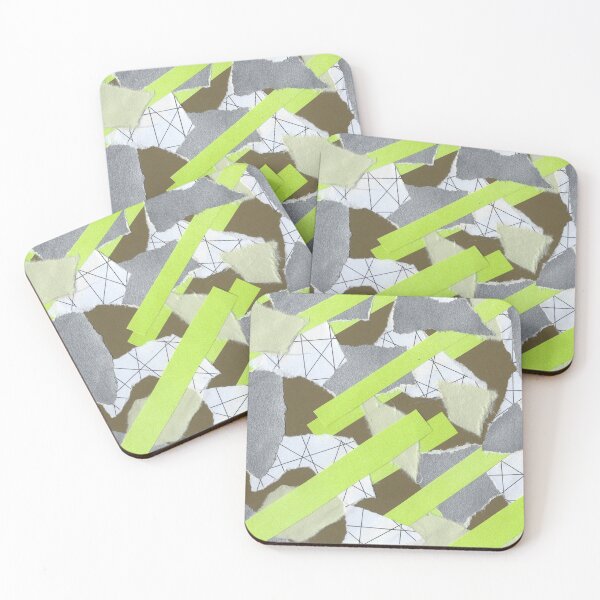 Item preview, Neon Bars and Silver Flakes - Lime Green, Silver, Brown - Abstract Mixed Torn Paper Collage  designed and sold by GenAumonier.