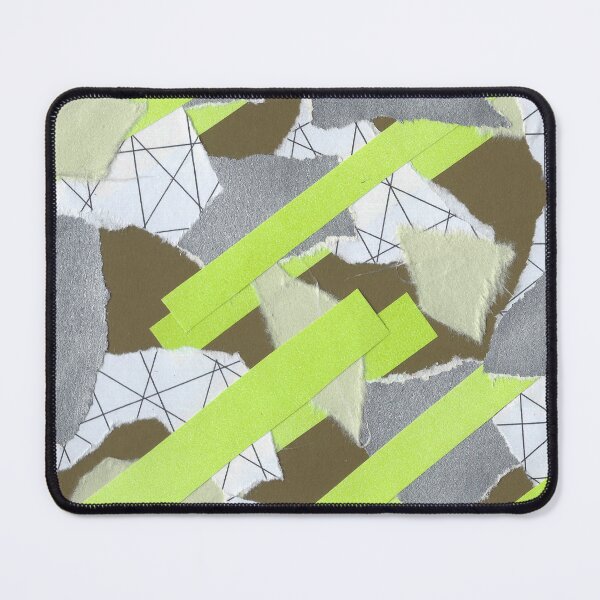 Item preview, Neon Bars and Silver Flakes - Lime Green, Silver, Brown - Abstract Mixed Torn Paper Collage designed and sold by GenAumonier.