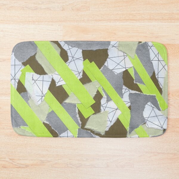 Item preview, Neon Bars and Silver Flakes - Lime Green, Silver, Brown - Abstract Mixed Torn Paper Collage  designed and sold by GenAumonier.