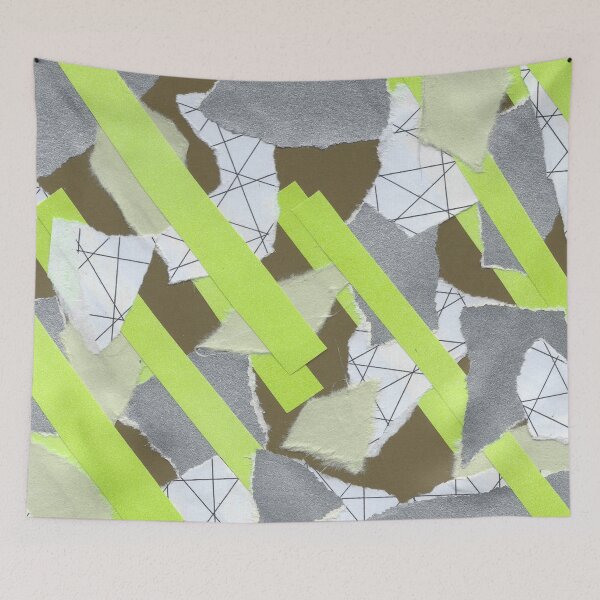 Item preview, Neon Bars and Silver Flakes - Lime Green, Silver, Brown - Abstract Mixed Torn Paper Collage  designed and sold by GenAumonier.
