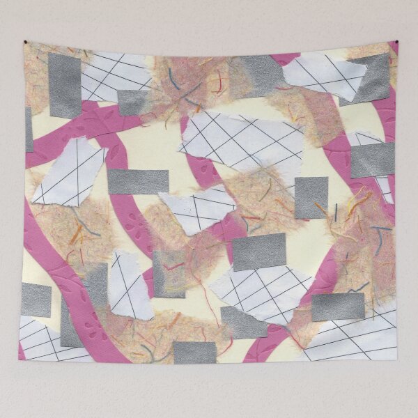 Item preview, Waves and Ribbons - Pink, Silver, Peach, Rainbow - Abstract Mixed Torn Paper Collage  designed and sold by GenAumonier.