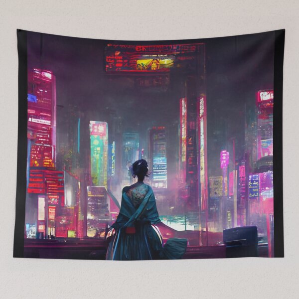 Item preview, A geisha in a cyberpunk city designed and sold by etherElric.