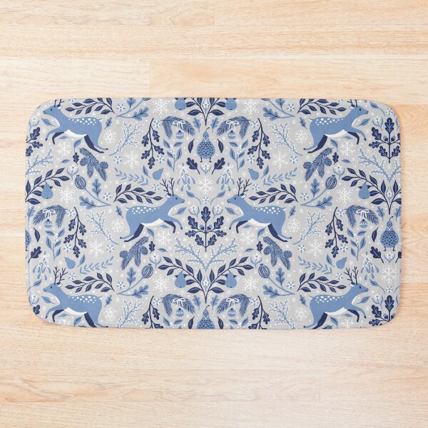 Item preview, Cute Winter Deer Damask in Blue designed and sold by BexMorleyArt.