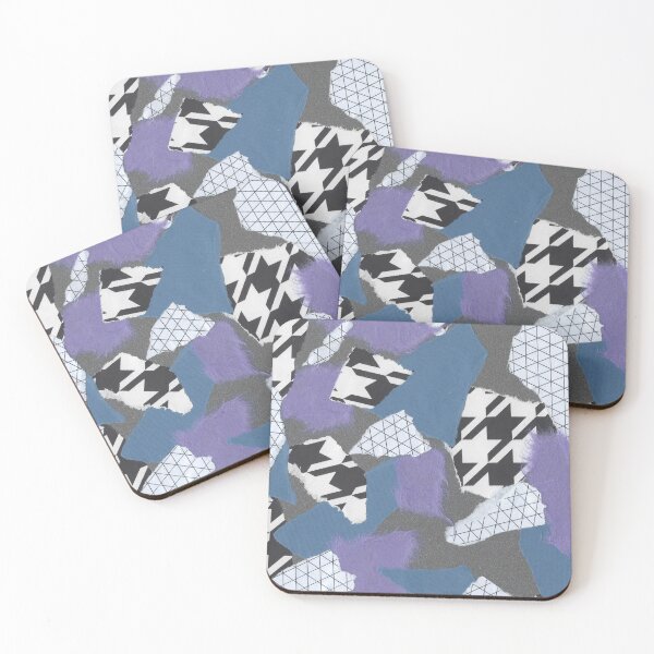 Item preview, Houndstooth and Hard Edges - Black, White, Purple, Blue - Abstract Mixed Torn Paper Collage  designed and sold by GenAumonier.