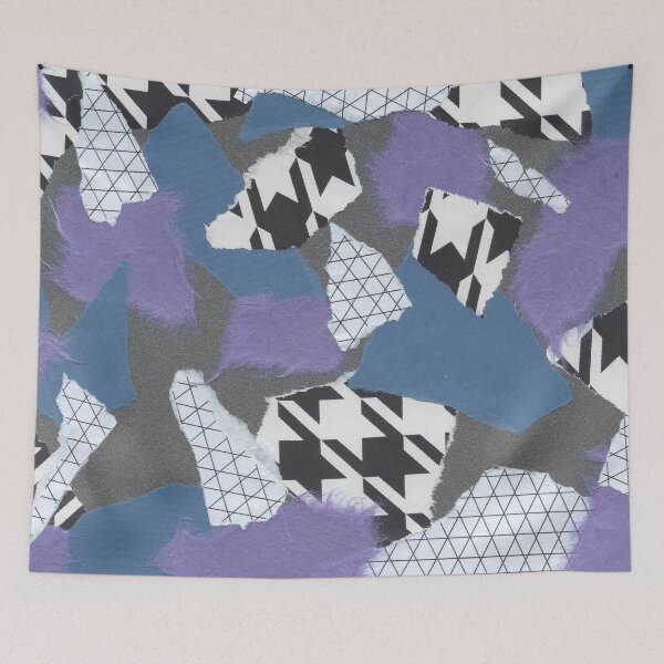 Item preview, Houndstooth and Hard Edges - Black, White, Purple, Blue - Abstract Mixed Torn Paper Collage  designed and sold by GenAumonier.