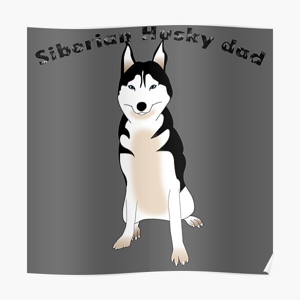 Póster «Mamá Husky Con Bandera Estadounidense Y Husky Siberiano Sentado