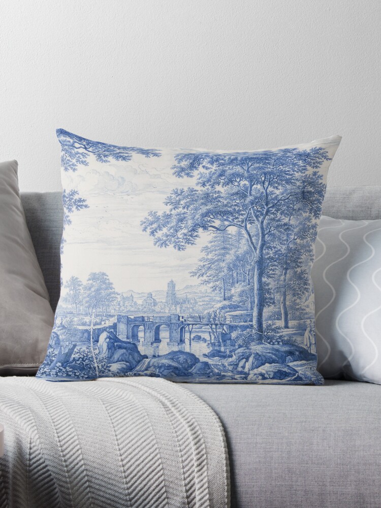 Blue and white outlet toile pillows