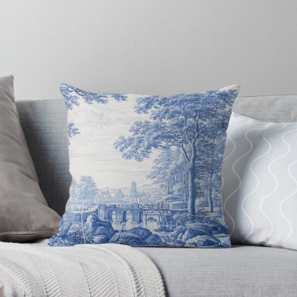 Item preview, Blue Toile French Blue and White Coastal Grandmother Grandmillenial Design Vintage Antique Artwork Art Print of a Painting designed and sold by chillchar1234.