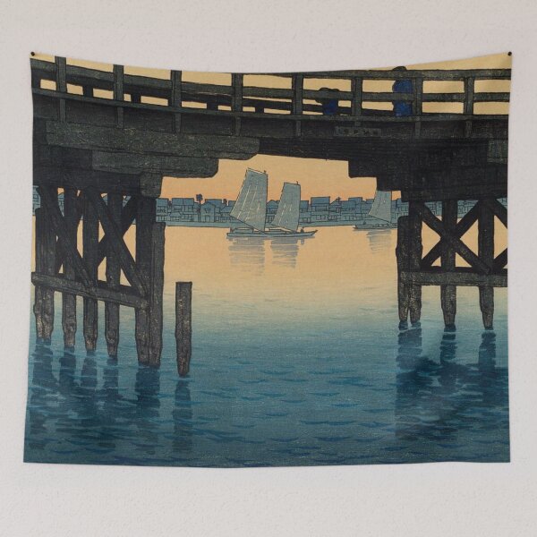 Item preview, The Kaminohashi Bridge in Fukagawa by Kawase Hasui, restored designed and sold by FineJapan.