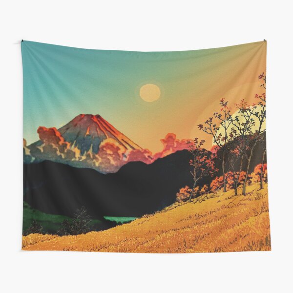 Item preview, New Year Morning in Shades of Orange and Blue - Nature Landscape of Mountain, Sun and Moon designed and sold by Kijiermono.