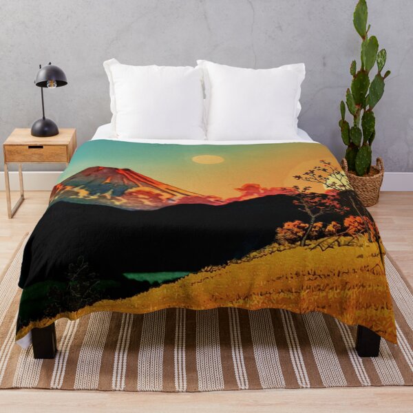 Item preview, New Year Morning in Shades of Orange and Blue - Nature Landscape of Mountain, Sun and Moon designed and sold by Kijiermono.