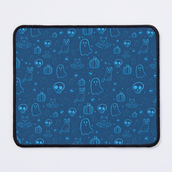 Item preview, Halloween pattern ; ghost, pumpkin, skull, bat, cat - blue designed and sold by madamemorgane.