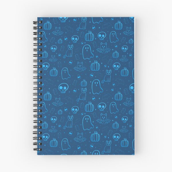 Item preview, Halloween pattern ; ghost, pumpkin, skull, bat, cat - blue  designed and sold by madamemorgane.