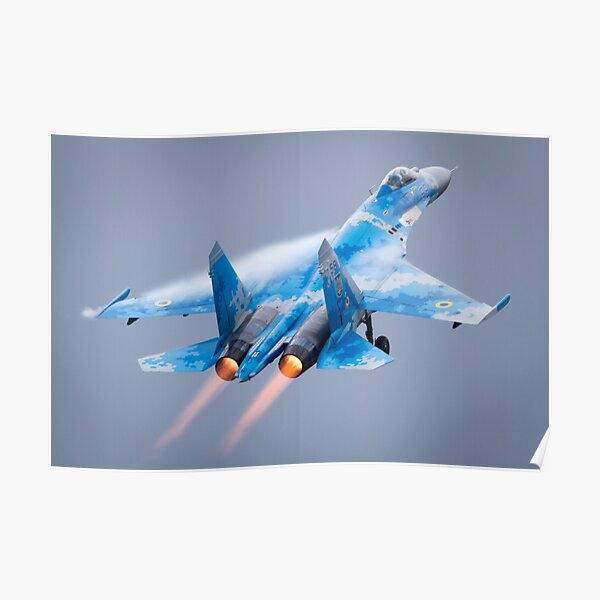Ex-Russian Soviet Cold War Ukrainian Sukhoi SU-27 Flanker Displays at the Fairford International Air Tattoo Poster