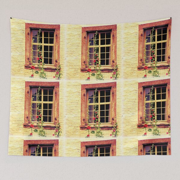 Item preview, Rustic Window vintage window art Hollyhock flowers designed and sold by jemvistaprint.