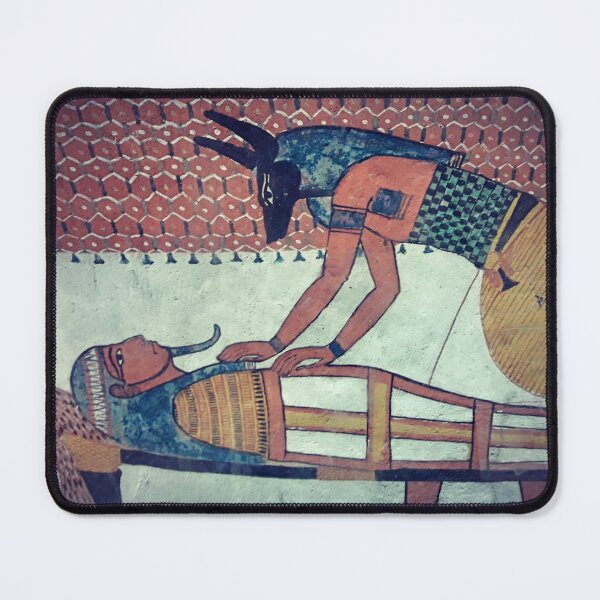 Item preview, Egyptian god Anubis preparing the mummy of Sennutem, Egyptian funeral rites, ancient Egypt photography designed and sold by art-of-egypt.