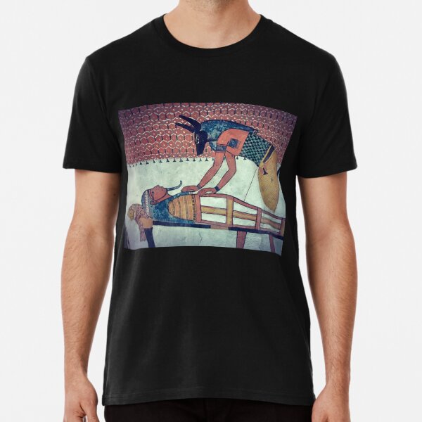 "Egyptian god Anubis preparing the mummy of Sennutem, Egyptian funeral