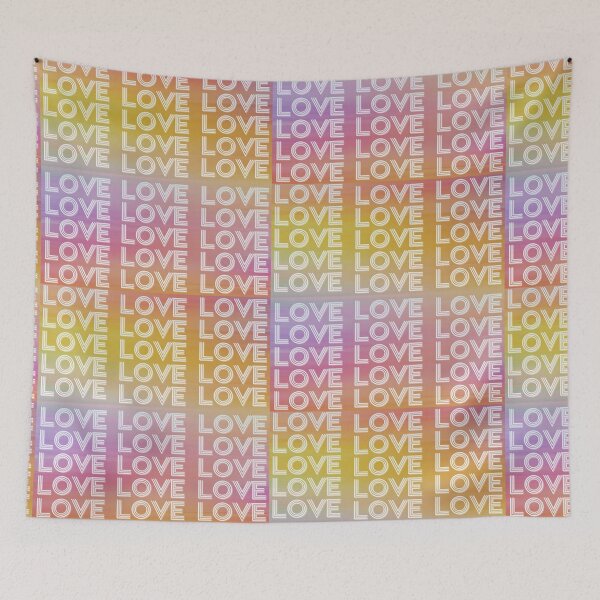 Aperçu de l'œuvre Amour, lettrage répété, peinture aux couleurs vives, couleur arc-en-ciel, reflet créée et vendue par zzzozzo.