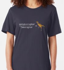 Velociraptor Math - Funny Dinosaur Velocity Formula Slim Fit T-Shirt