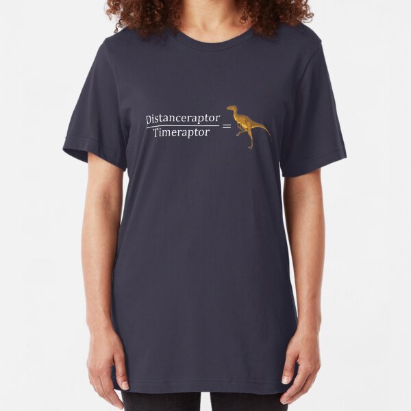 Velociraptor Math - Funny Dinosaur Velocity Formula Slim Fit T-Shirt