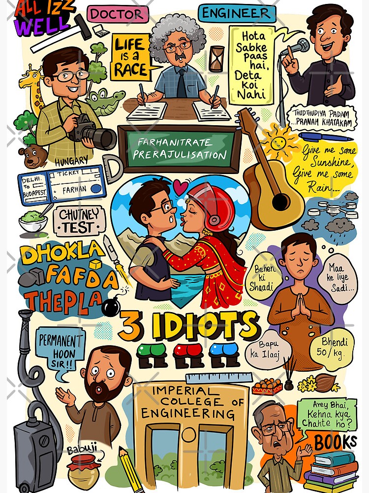 3 Idiots - doodle mashup Inkt