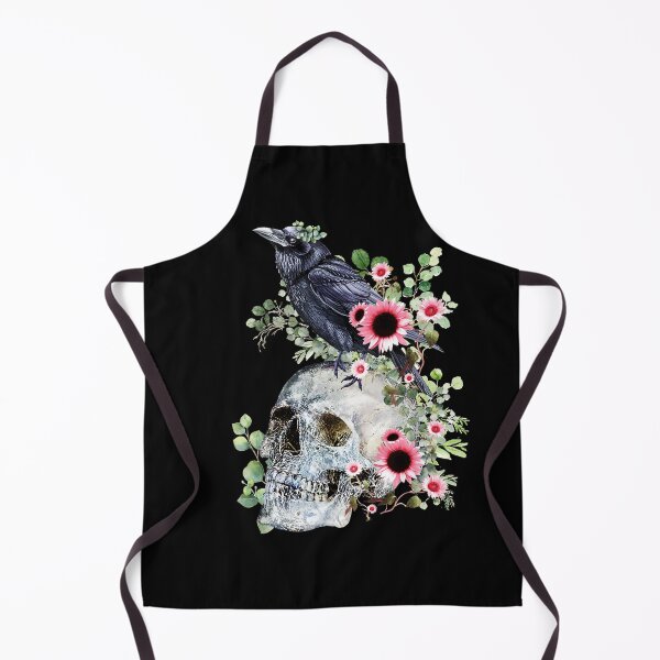 Item preview, Black raven with skull and leaves crow, skeleton leaves eucaliptus and pink sunflowers designed and sold by Collagedream.