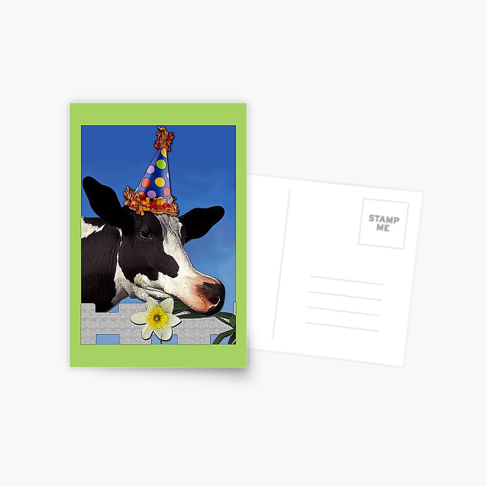 Carte De Vœux Fetard Vache D Anniversaire Avec Chapeau Et Fleur Par Shoaffballanger Redbubble