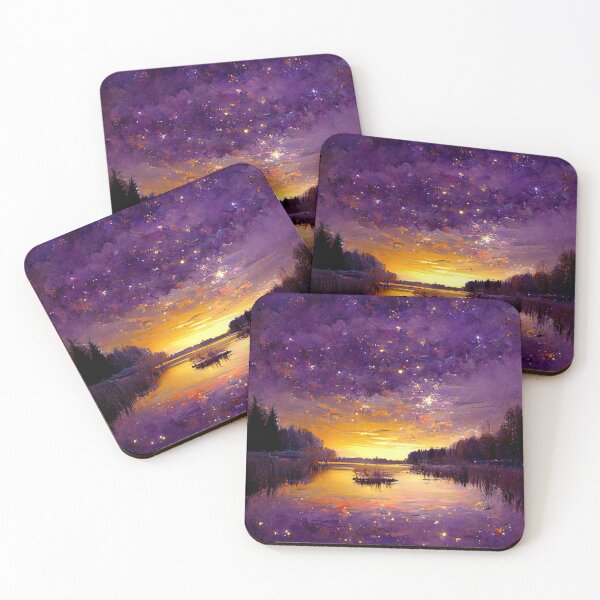Item preview, Midnight Sun Lake Reflections Purple Sky Sunset Stars designed and sold by LarkDesigns.