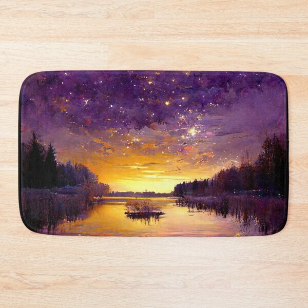 Item preview, Midnight Sun Lake Reflections Purple Sky Sunset Stars designed and sold by LarkDesigns.