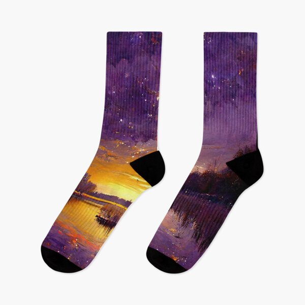 Item preview, Midnight Sun Lake Reflections Purple Sky Sunset Stars designed and sold by LarkDesigns.