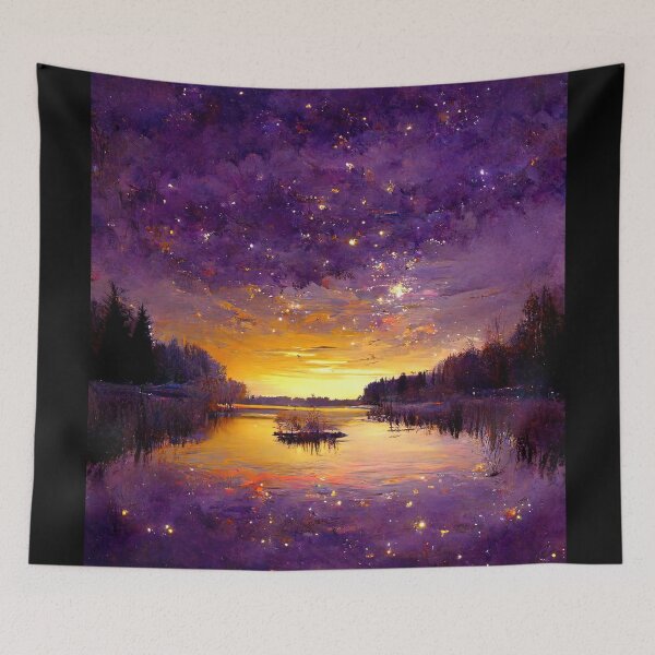 Item preview, Midnight Sun Lake Reflections Purple Sky Sunset Stars designed and sold by LarkDesigns.