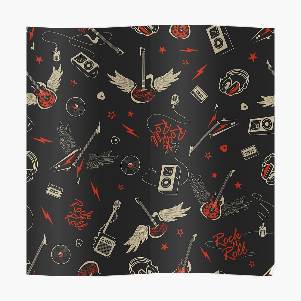 Electric Rock and Roll with Winged Guitars in Gray and Red Colors on Black Background Rock on Scarf | Redbubble