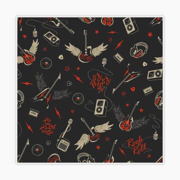 Electric Rock and Roll with Winged Guitars in Gray and Red Colors on Black Background Rock on Scarf | Redbubble