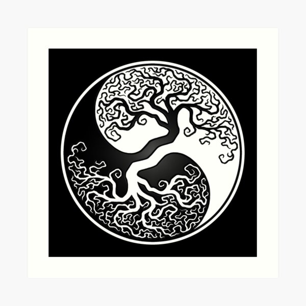 White and Black Tree of Life Yin Yang Art Print
