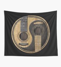 Old and Worn Acoustic Guitars Yin Yang Wall Tapestry