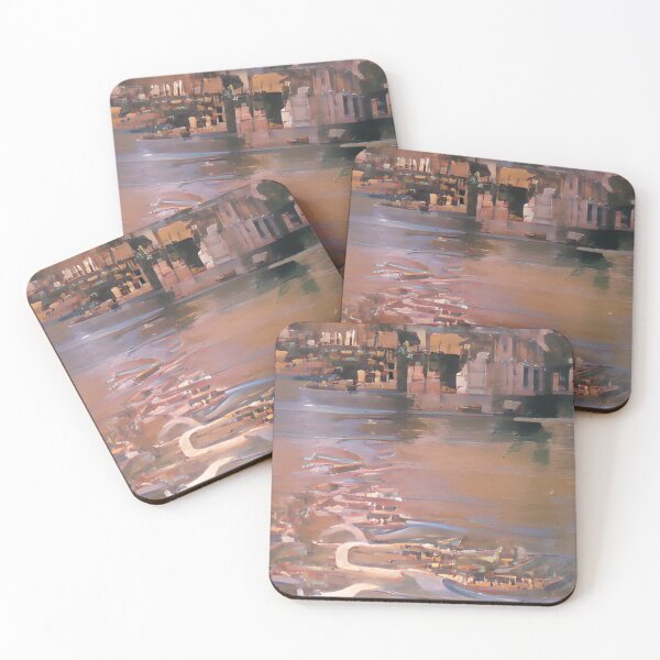Item preview, Abstract Village Beyond The Water Gallery Wall Artwork  designed and sold by NellVerde.
