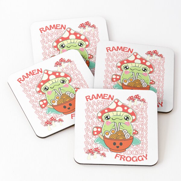 Item preview, Kawaii Ramen Frog. Kawaii Mushrooms to put a smile on your face. Cute Cartoon animals for the Kawaii Aesthetic lover! Adorable Chibi Frog eating noodles with cottagecore mushrooms designed and sold by Saffire6.