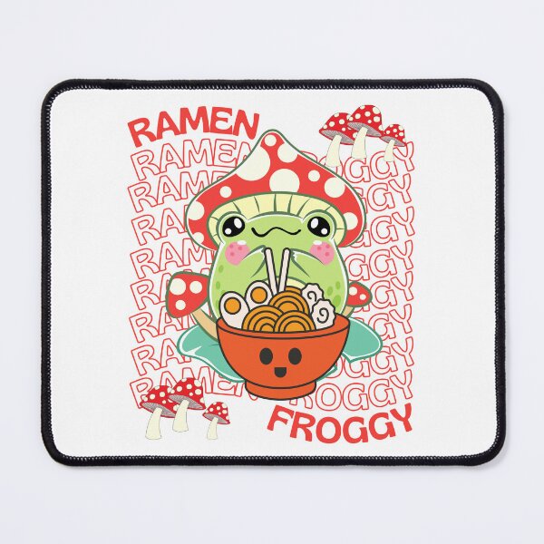 Item preview, Kawaii Ramen Frog. Kawaii Mushrooms to put a smile on your face. Cute Cartoon animals for the Kawaii Aesthetic lover! Adorable Chibi Frog eating noodles with cottagecore mushrooms designed and sold by Saffire6.