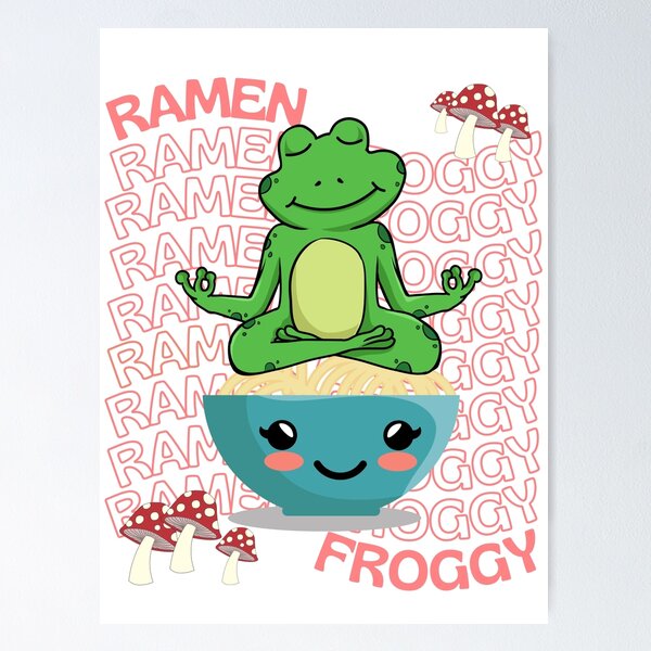 Cute and Kawaii Frog Eating Ramen Noodles Bowl. Adorable Cartoon